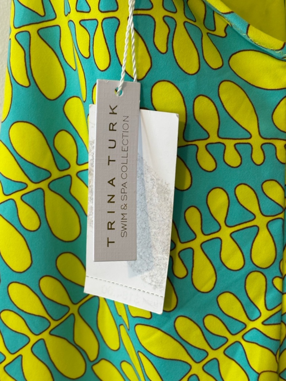 Trina Turk Teal and Lime Yellow Leaf-Print One-Piece Retro Swimsuit Size 10 - Picture 8 of 11
